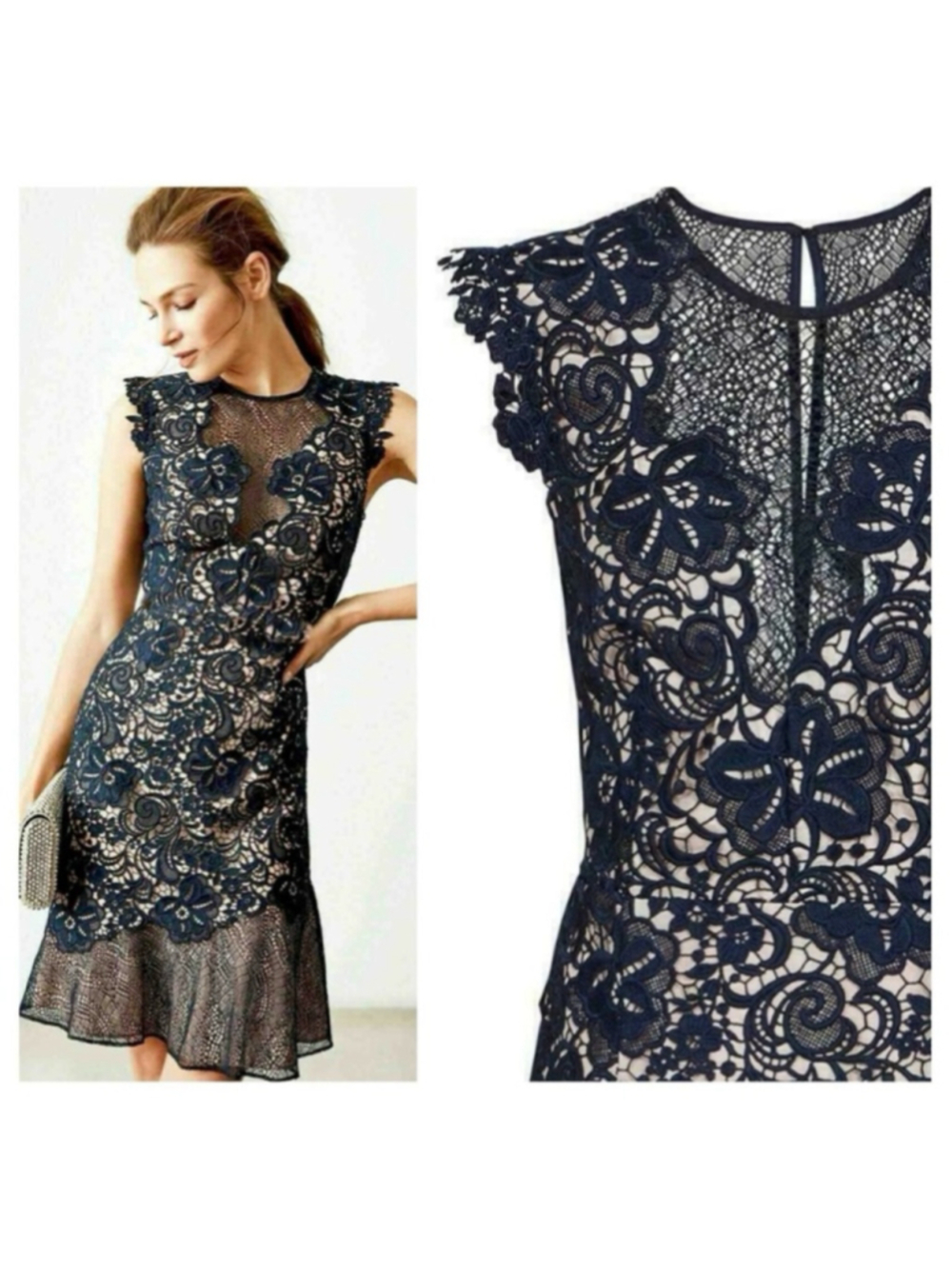 NWT Reiss June Lace Navy Blue Dress, size US 2